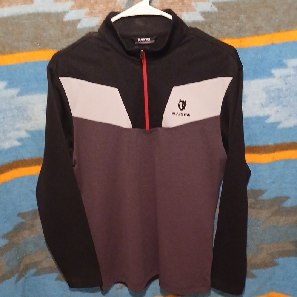 Black Zip Up Sweater in Black and Gray with Sporty Design